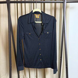Tory Burch | Size S | 100% Silk Button Down in Black